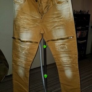 Mens distressed biker denim